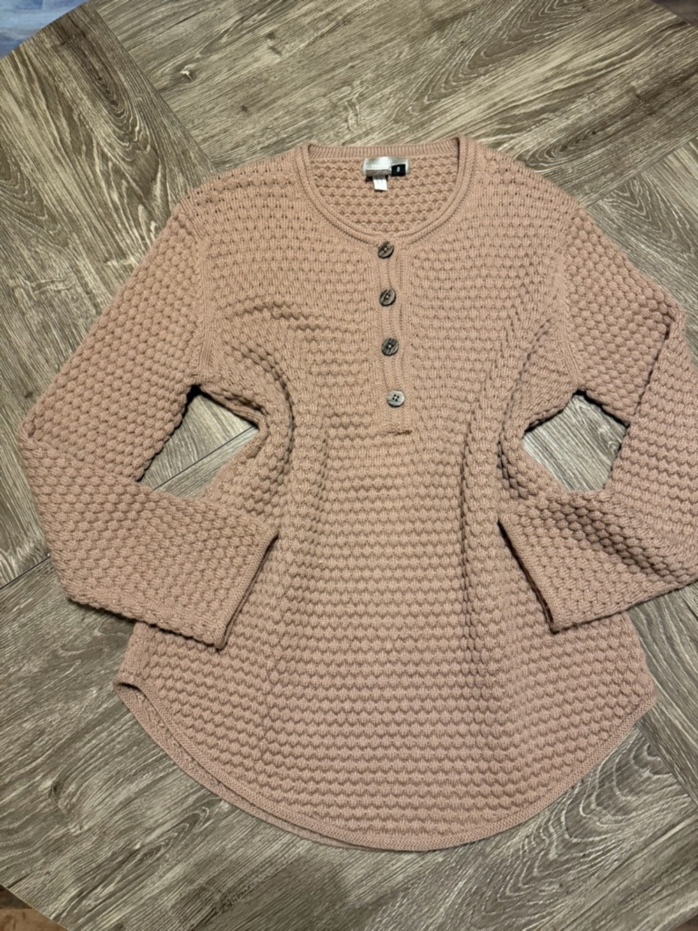 The Territory Ahead Knit Henley Sweater in Blush Taupe